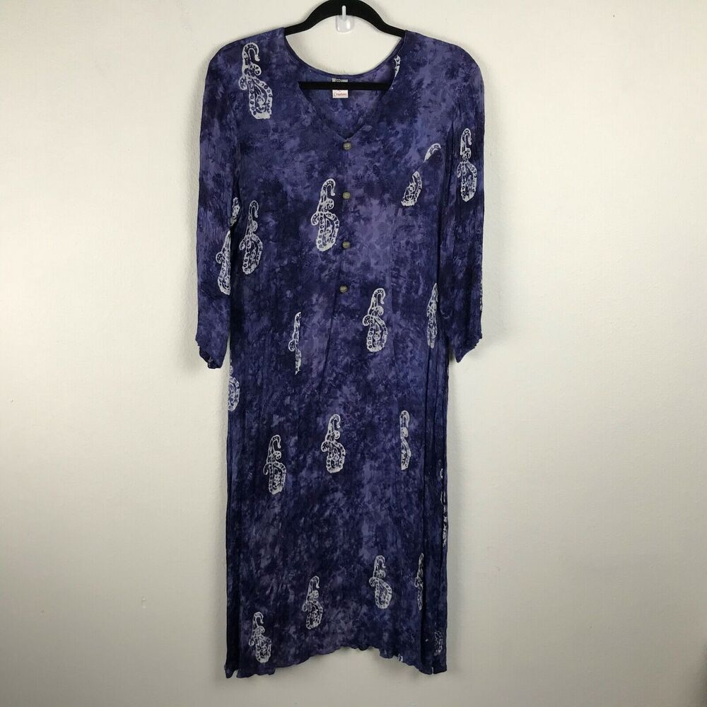 Vintage 1990s Purple Dress Size M L Floral 3/4 Sleeve Side Slits Riwae Creations